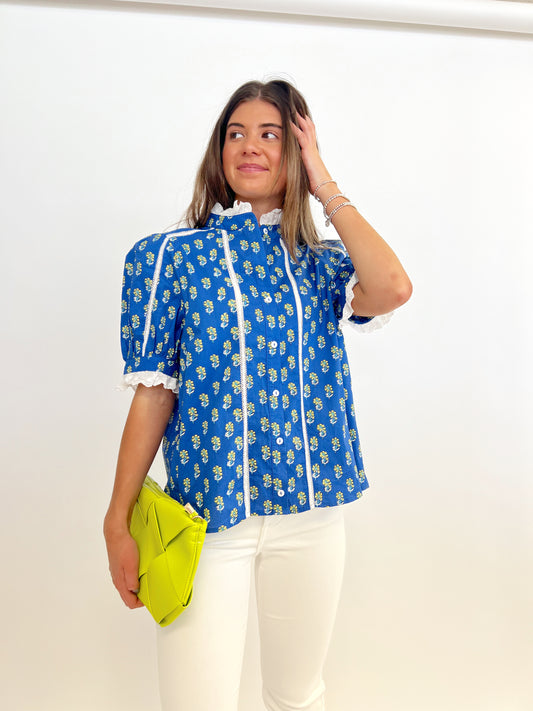 Cobalt Bloom High Neck Top