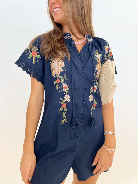 Evermore Embroidered Romper