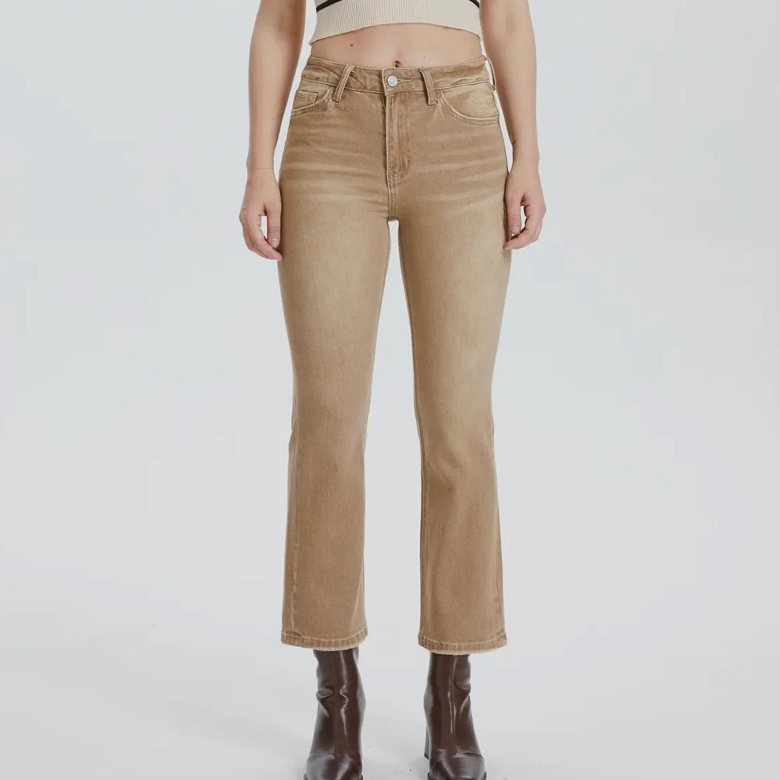 Twill Mid Rise Crop Flare