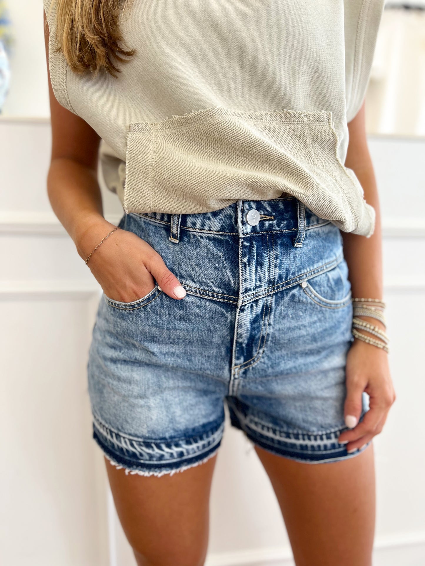 Released Denim Shorts