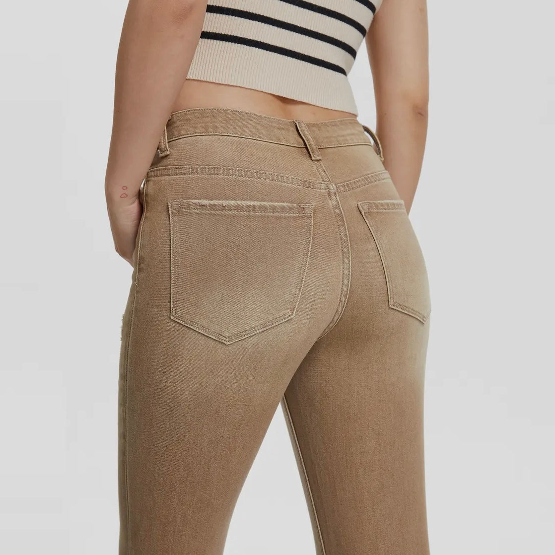 Twill Mid Rise Crop Flare