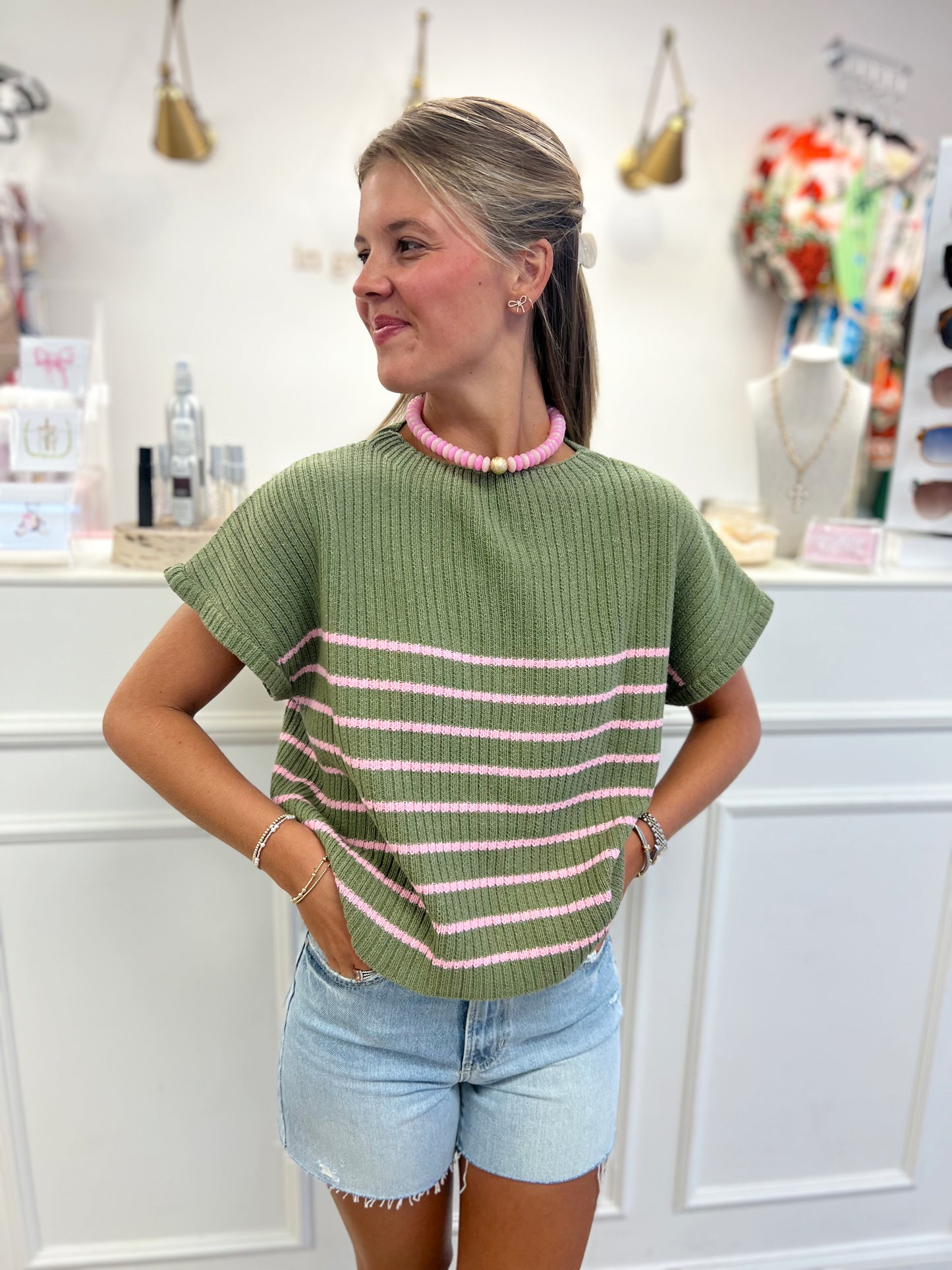 Stripe Mock Neck Knit Top