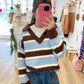 Sporty Stripe V neck Sweater