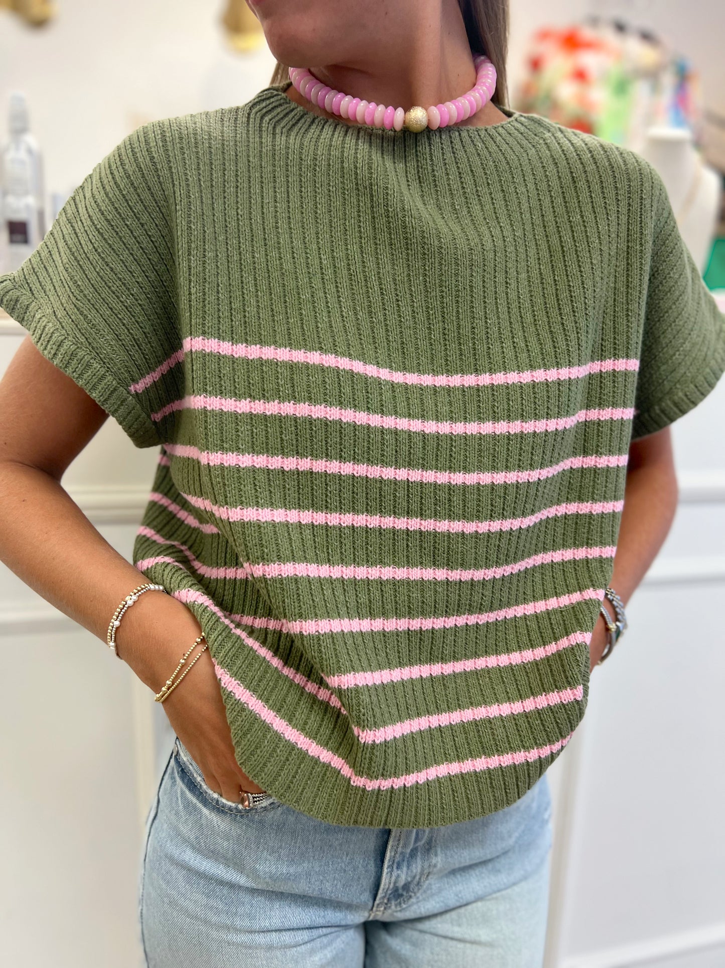 Stripe Mock Neck Knit Top