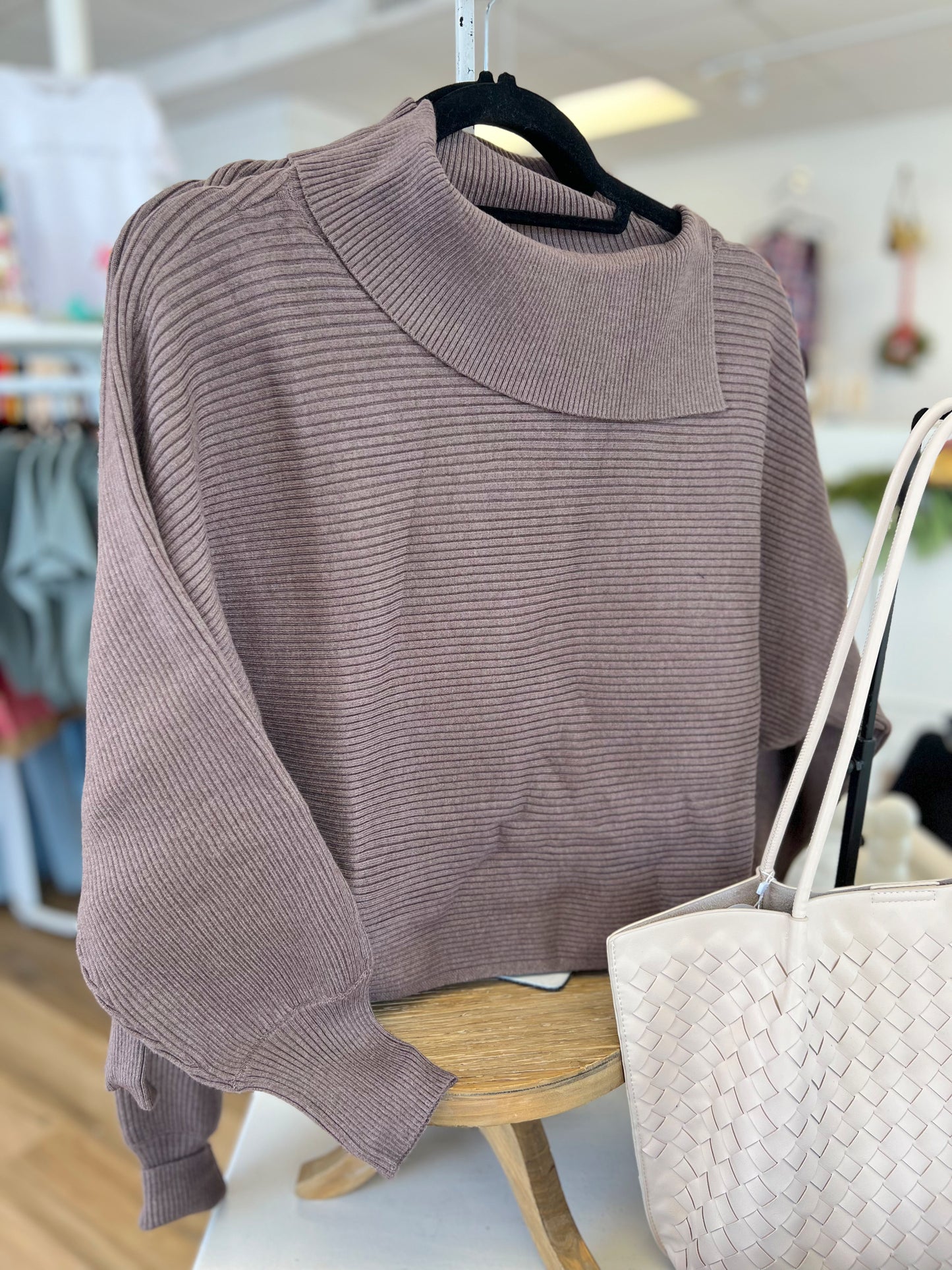 Fold Neck Ribbed Sweater