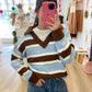 Sporty Stripe V neck Sweater