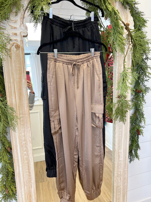 Silk Cargo Jogger Pants