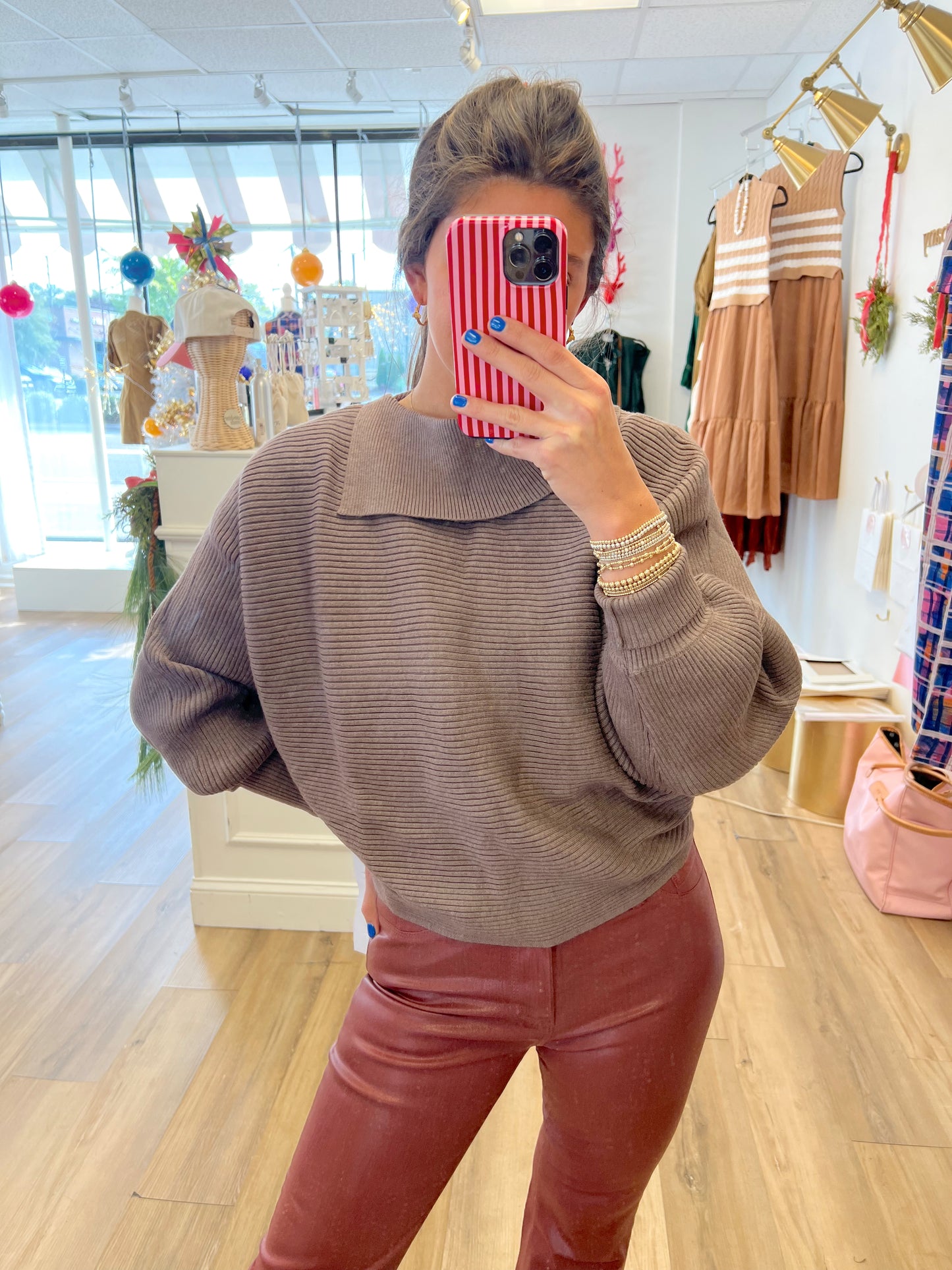 Fold Neck Ribbed Sweater