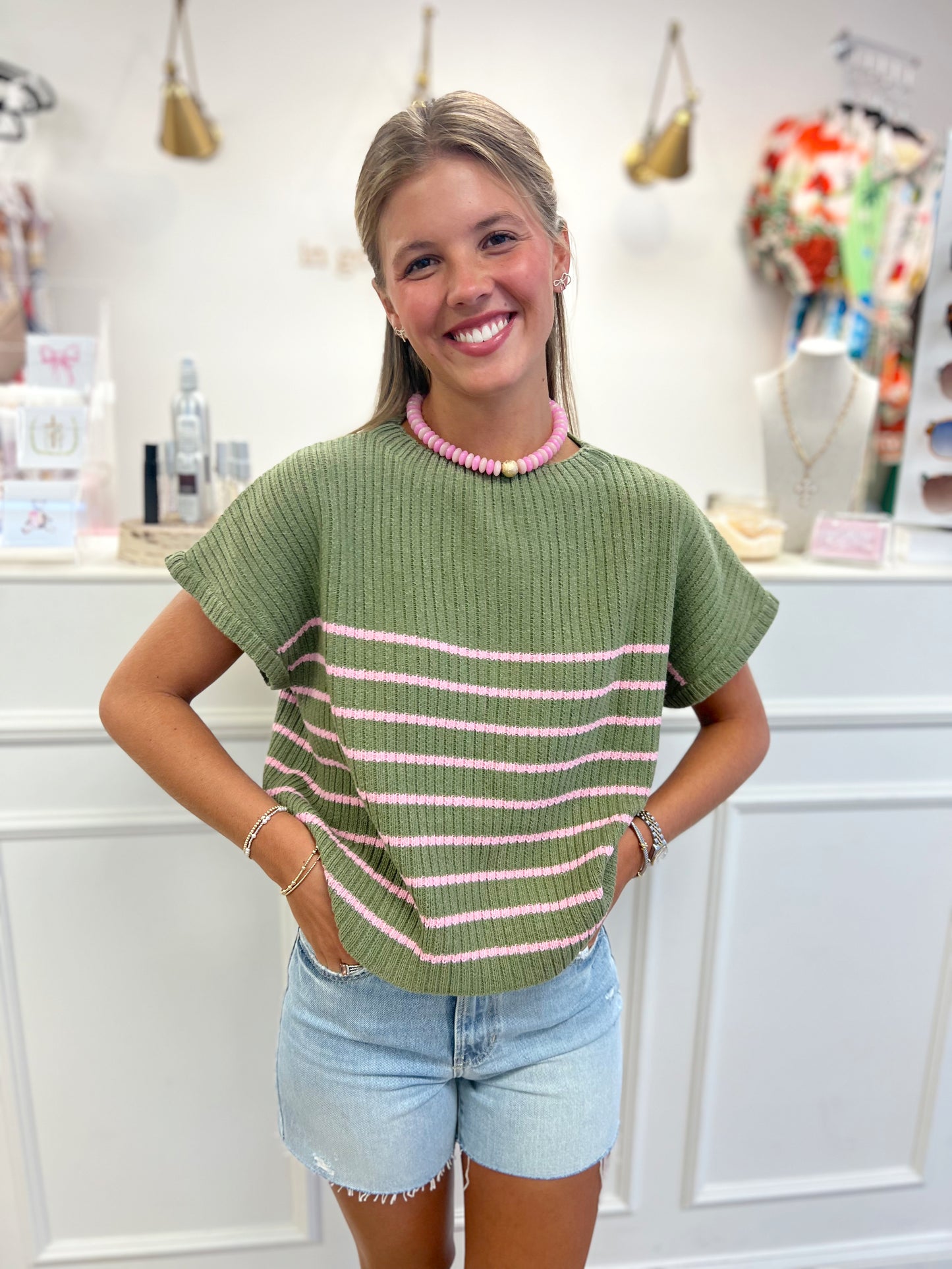 Stripe Mock Neck Knit Top