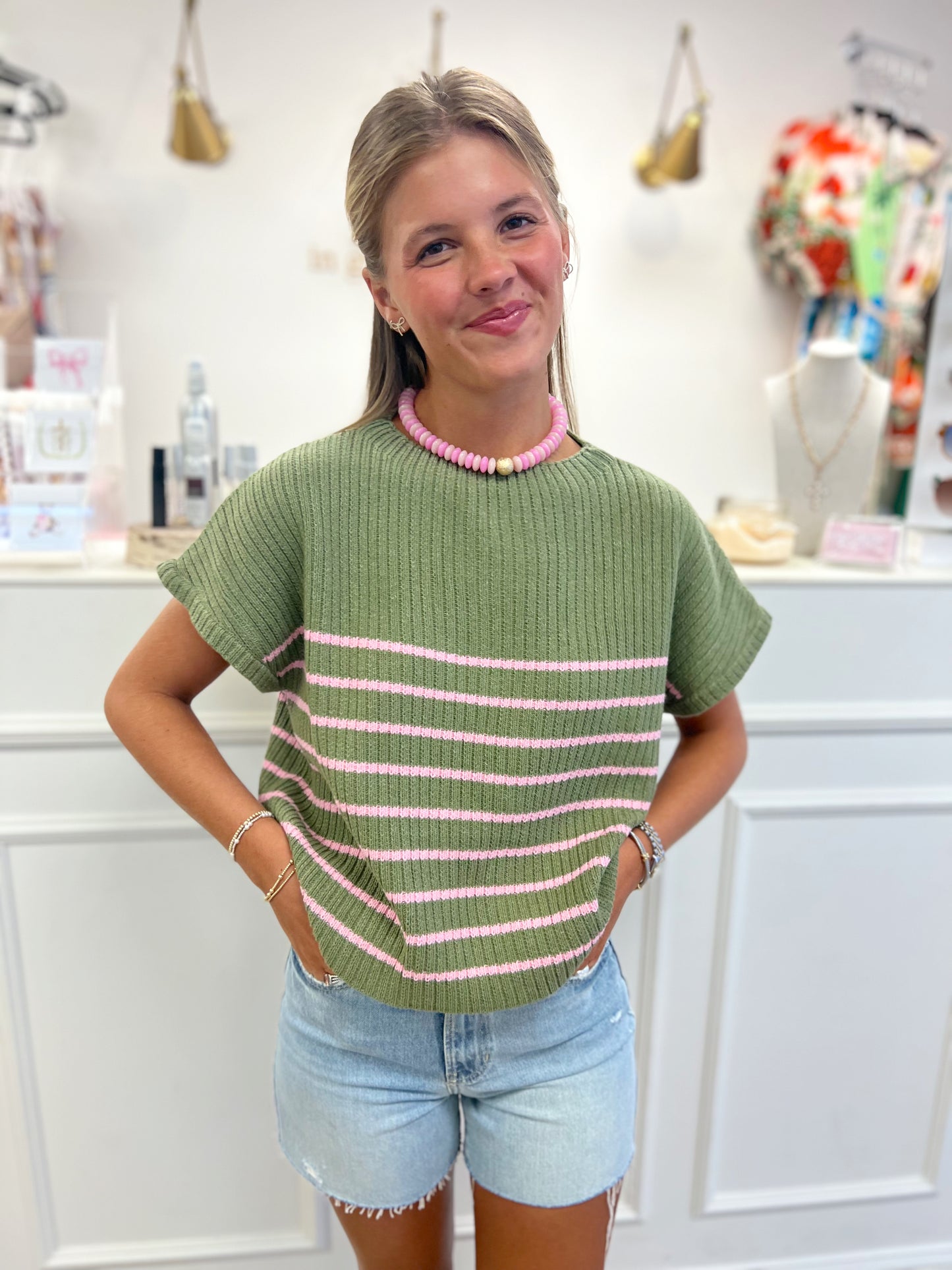 Stripe Mock Neck Knit Top